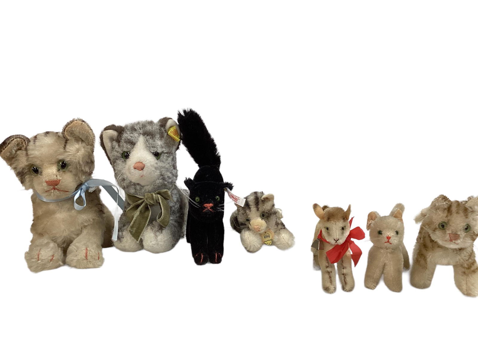 (7) vintage animals ranging in size from 3 3/4" to 15" including Steiff, mohair, button eyes, sewn (1 of 3)