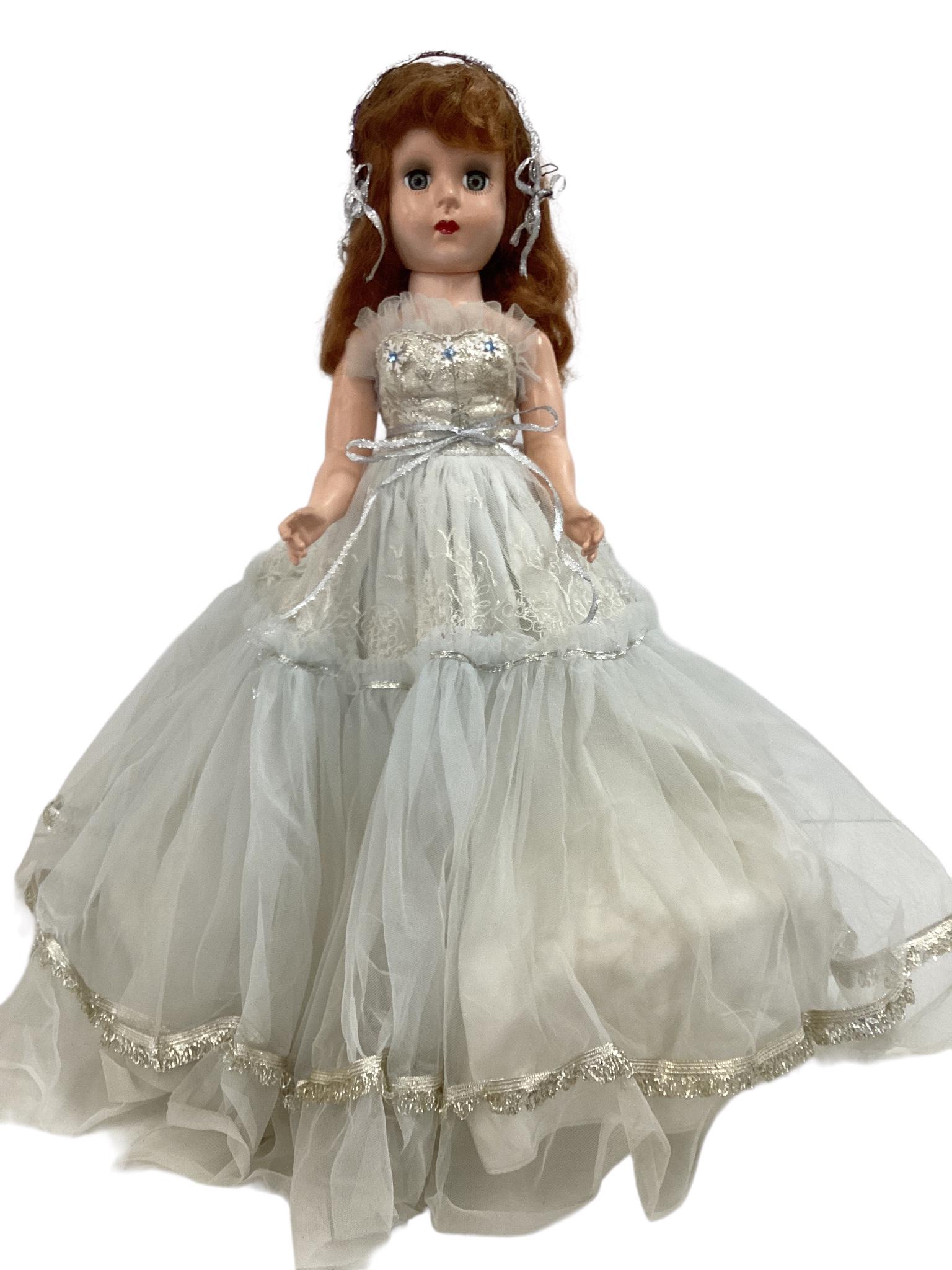 18 1/2" unmarked hard plastic walker doll with mohair wig, sleep eyes with applied eyelashes, (1 of 5)