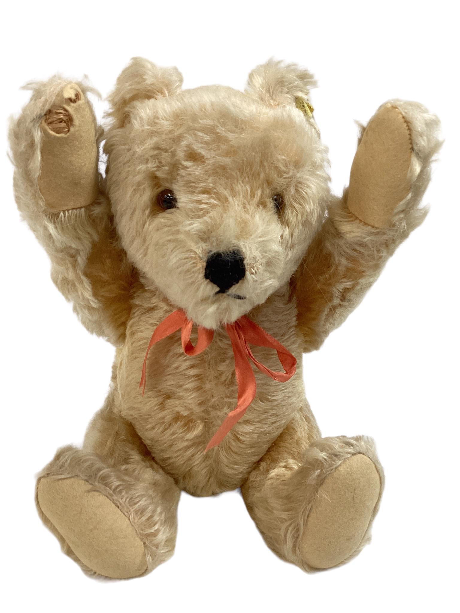 Vintage Steiff "Winnie the Pooh" type bear, tagged, jointed arms and legs, swivel head, 15".Holes in: Vintage Steiff "Winnie the Pooh" type bear, tagged, jointed arms and legs, swivel head, 15".Holes in right front paw.