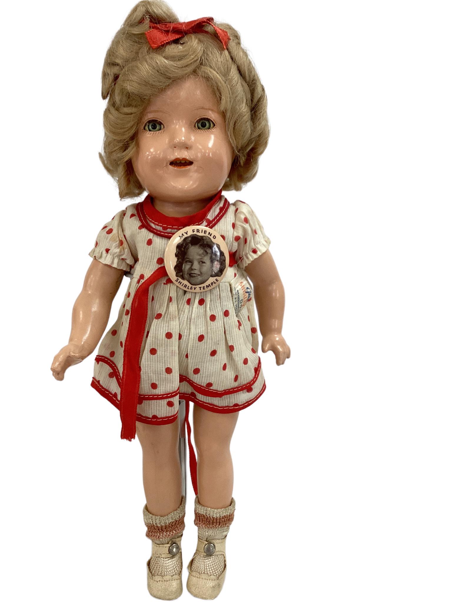 Ideal composition Shirley temple 12" doll with original tagged iconic polka dot dress (some minor (1 of 3)