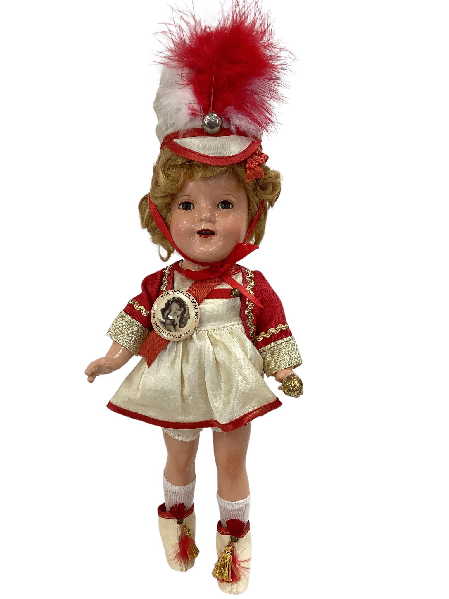 Ideal composition Shirley Temple 12" doll in vintage majorette costume with baton, button, new (1 of 3)
