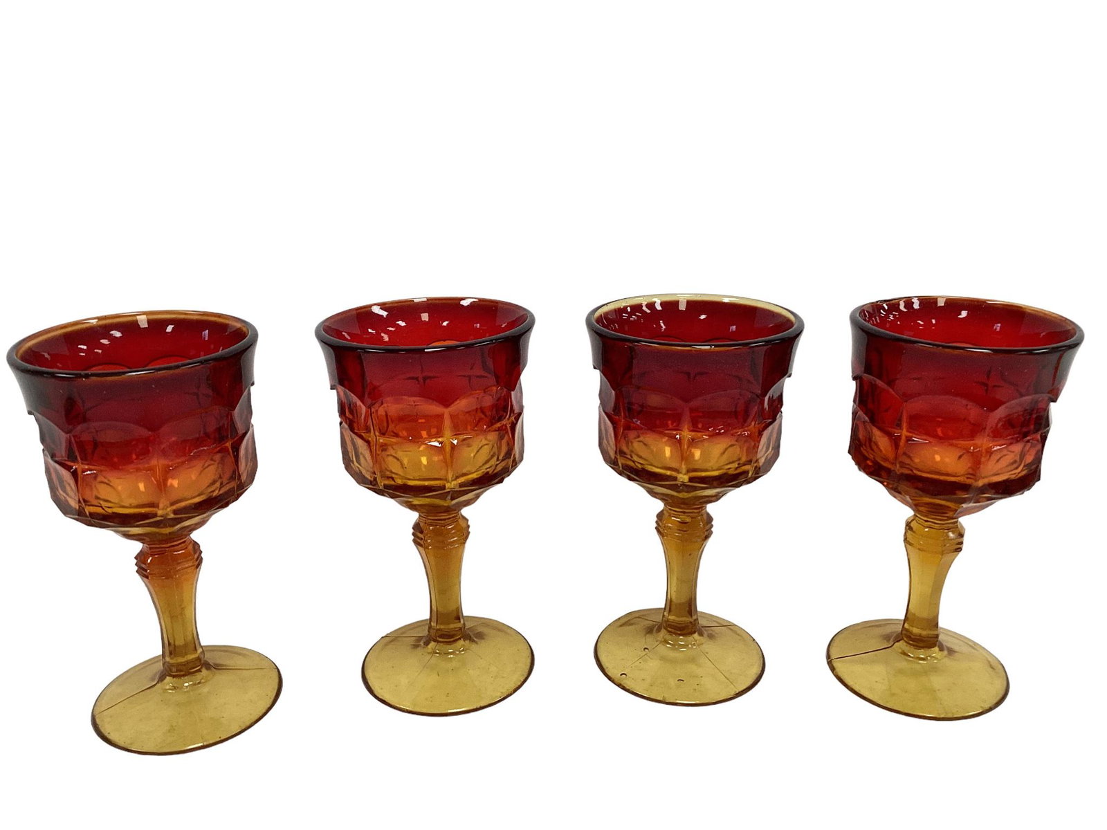 Amberina Goblets: (4) Amberina stemmed goblets. No damage noted.