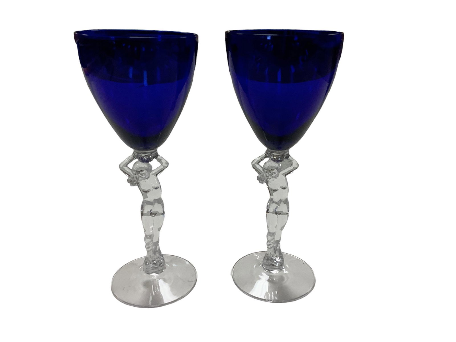 Cambridge Pair of #3011 Statuesque 9î Royal Blue Dinner Goblets: Cambridge Pair of #3011 Statuesque 9î Royal Blue Dinner Goblets