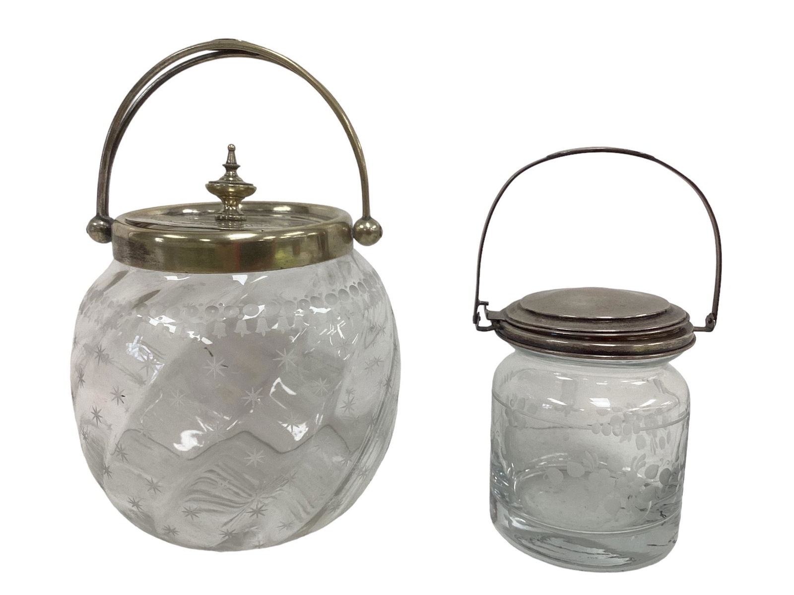 (2) Glass Biscuit Jars Including Hawkes (1 of 2)