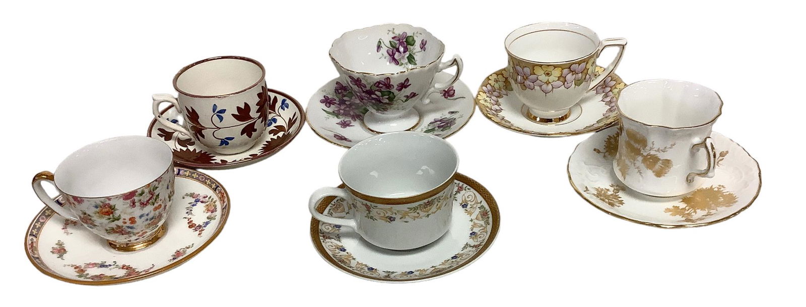 (6) Sets of Tea Cups & Saucers Including Gladstone: Various makers such as Leart from Brazil, Hammersley in England, Gladstone in England and Rossetti (made in Occupied Japan).