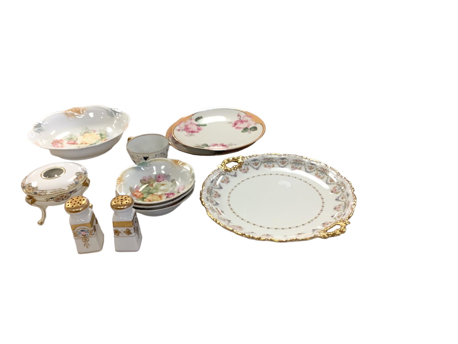 Variety of China: (11) pieces France and Germany made. Nippon hair receiver. Pair of salt and pepper shakers.