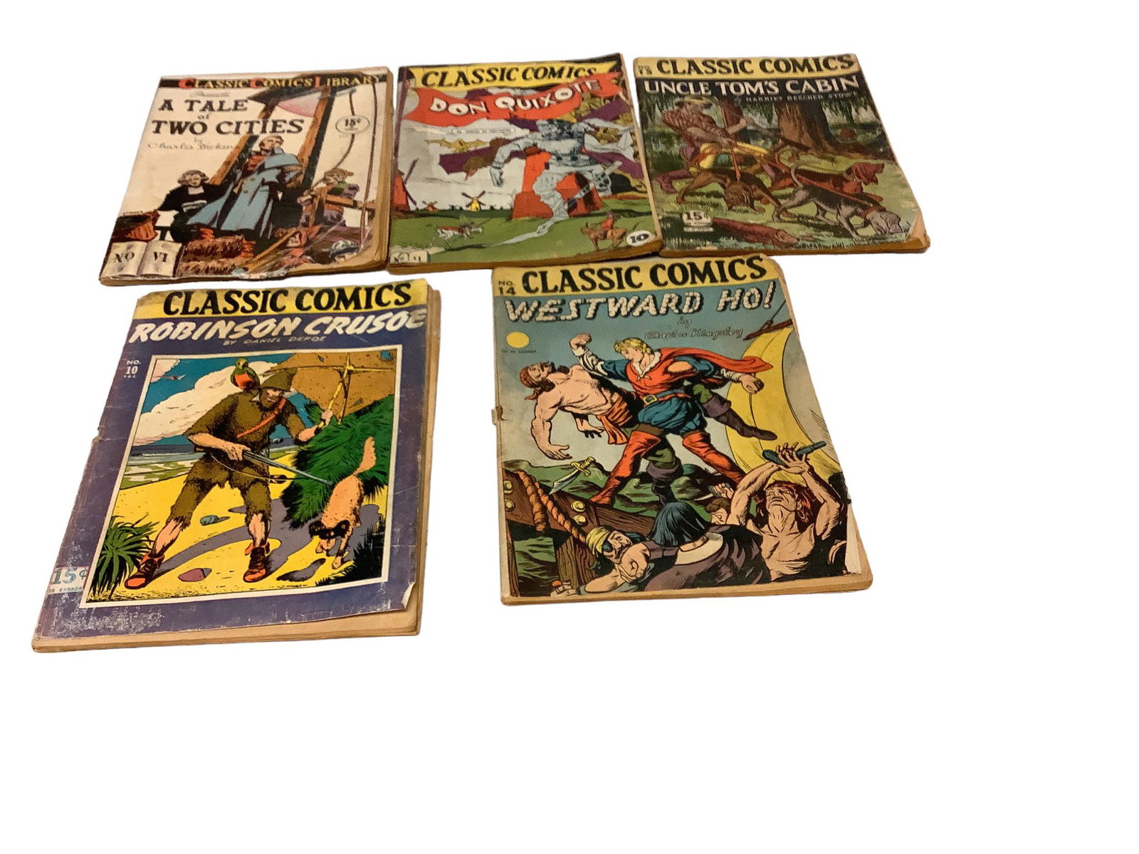 Classic Comics: Classic Comics (5) different classic stories as comics including Charles Dickens, Miguel De Cervantes, Harriet Beecher Stowe, Daniel Defoe and Charles Kingsley.