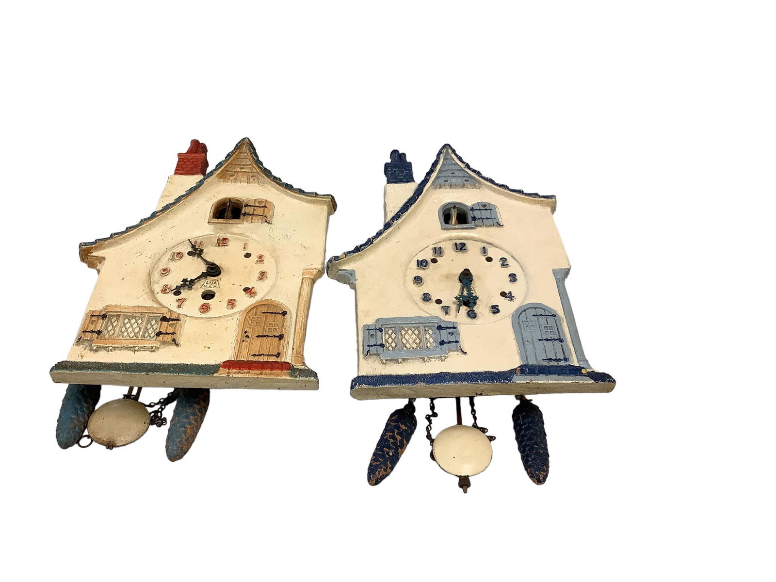(2) Animated Dutch Cottage Pendulette Clocks by Lux (1 of 1)