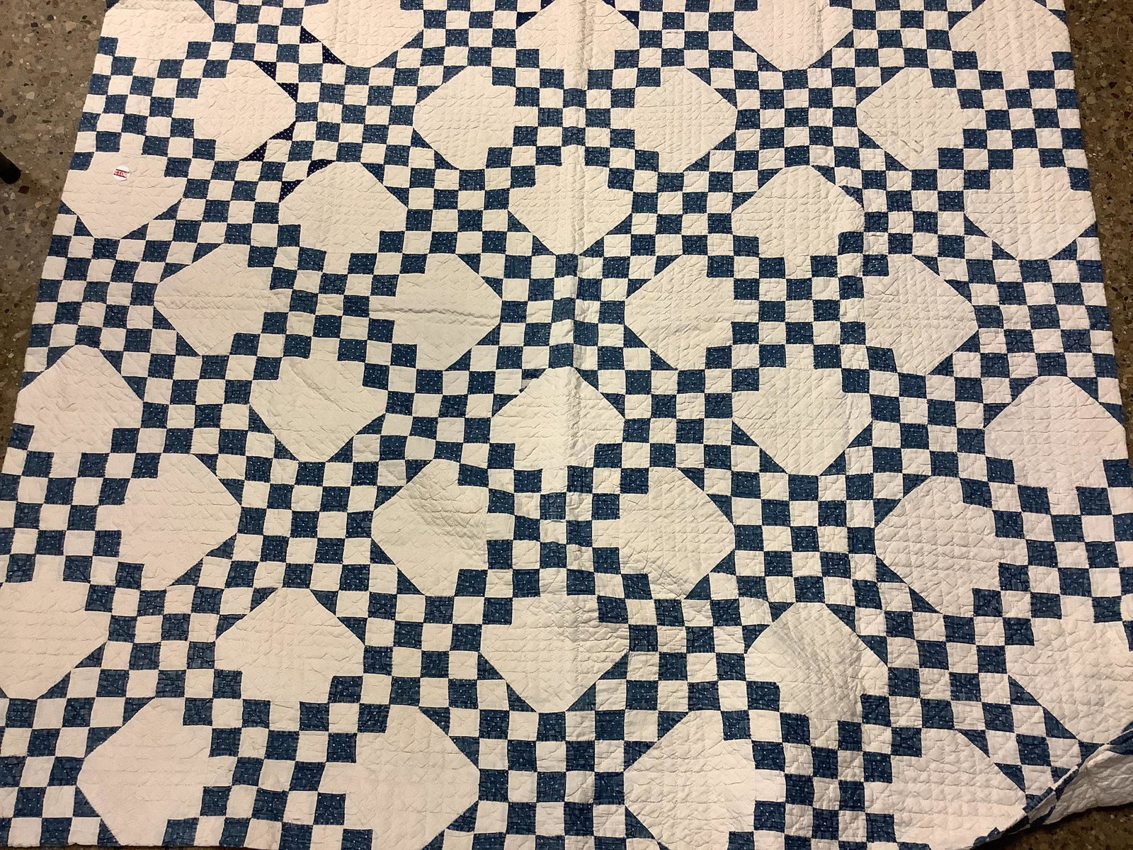 Blue & Cream Small Old Quilt: Blue & Cream Small Old Quilt Top with no backing, some holes, tears, wear. Size is 58î x 58î.