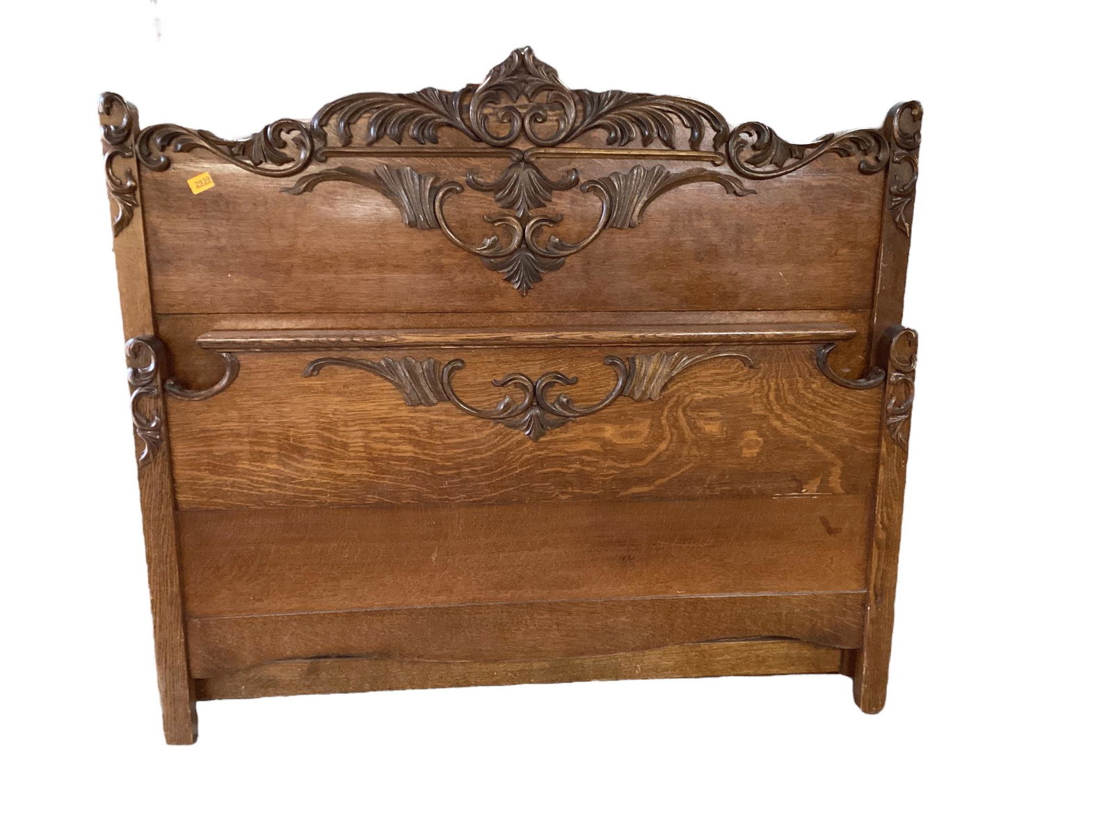 Oak Bed with Ornate Carved Wood Accent (1 of 2)