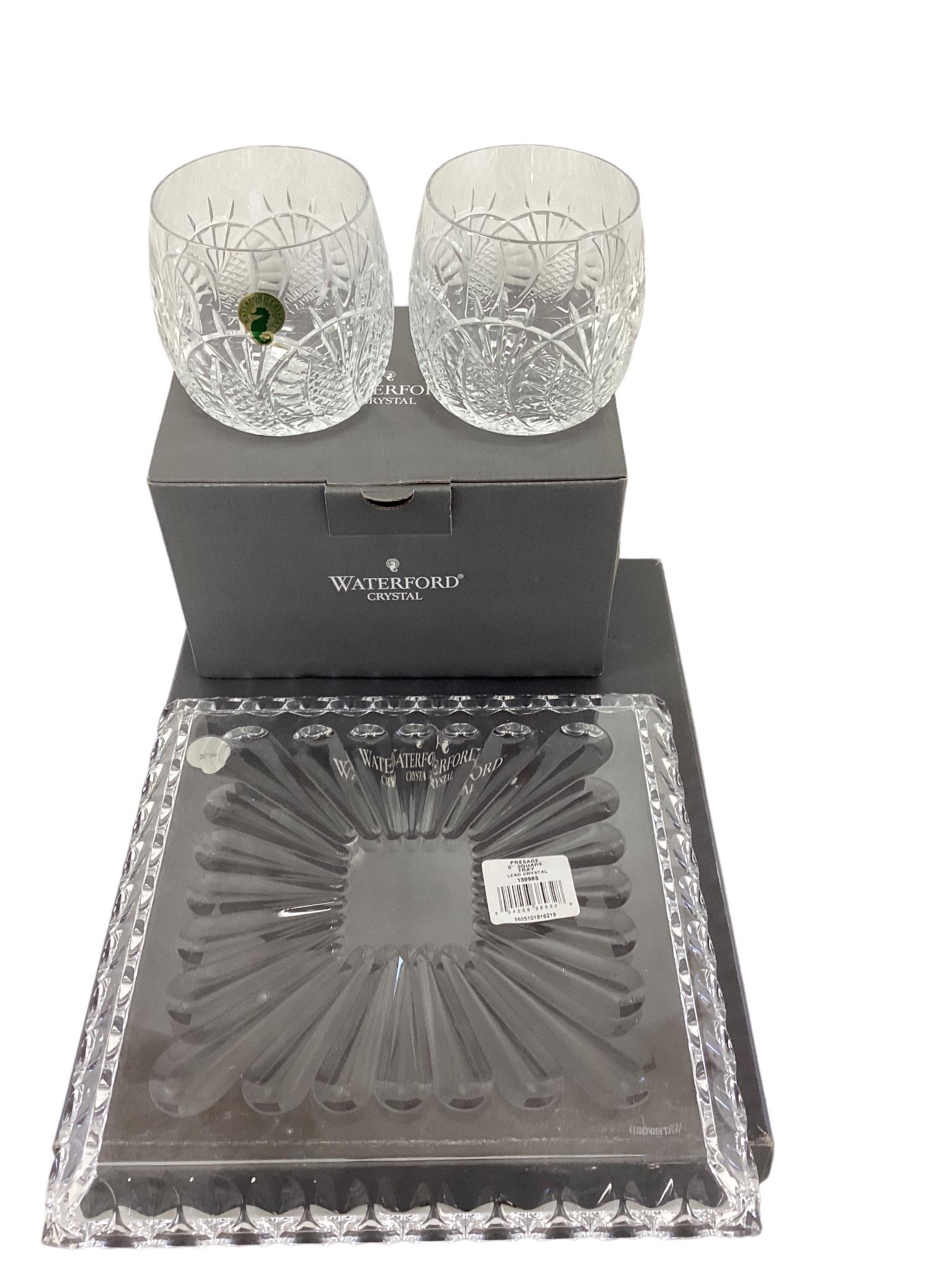 Waterford Lead Crystal Tray & 2 Glasses With Boxes (1 of 3)