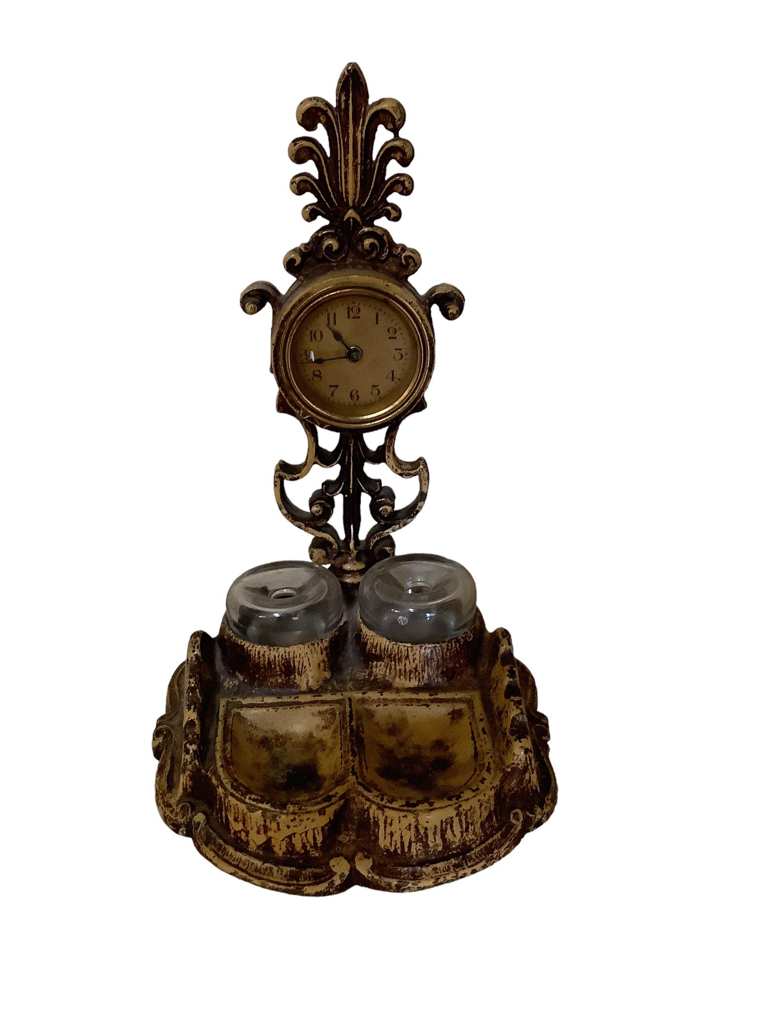 Vintage Desk Clock w/ Double Inkwell (1 of 1)