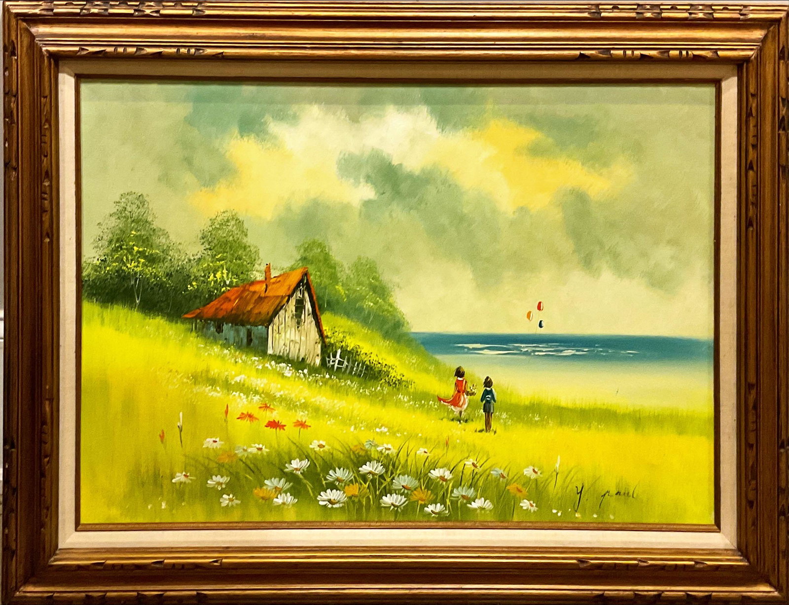 Y. Paul Oil on Canvas, Children Watching the Ocean (1 of 4)