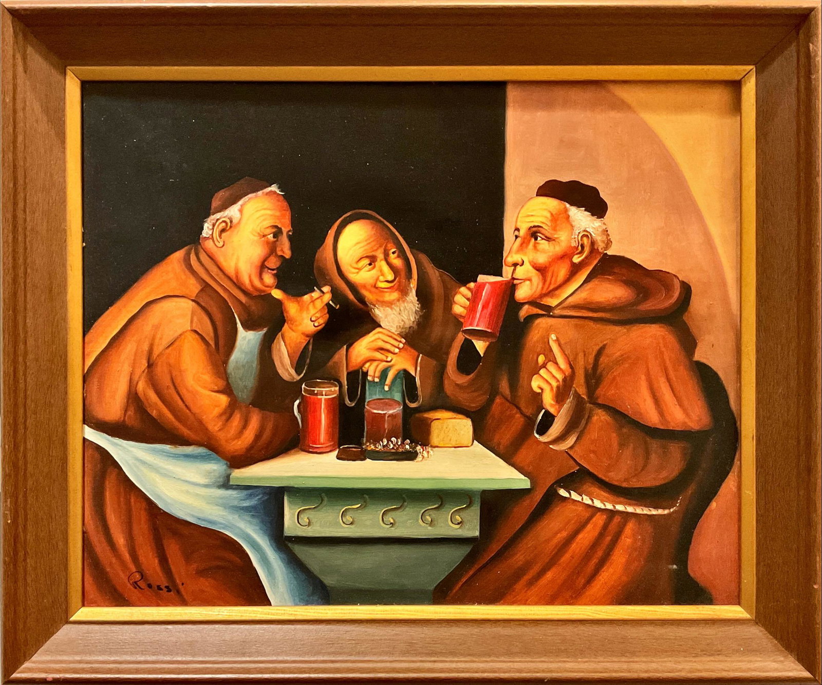 Rossi Oil on Board, Three Drinking Monks (1 of 4)