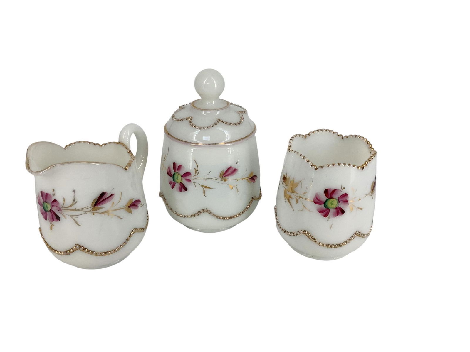 Heisey Bead Swag Opal Cream, Covered Sugar and Spooner (1 of 1)