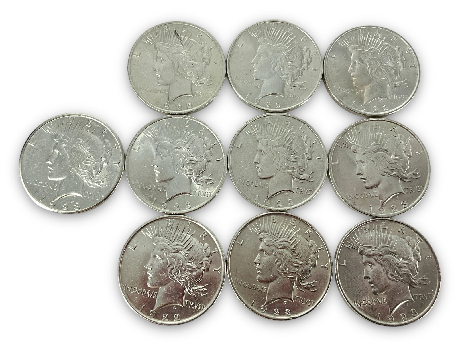 10 U.S. Silver Peace Dollar Coins (1 of 5)