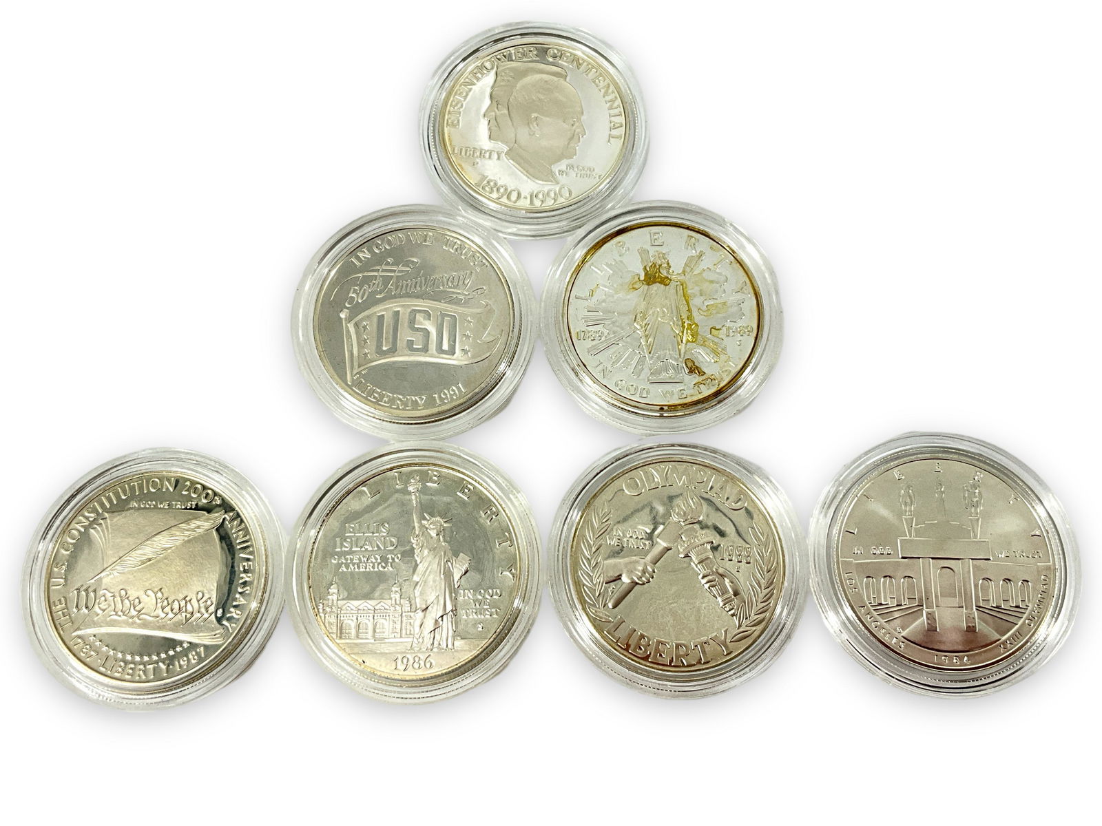 Seven Commemorative U.S. Silver Dollar Coins (1 of 6)