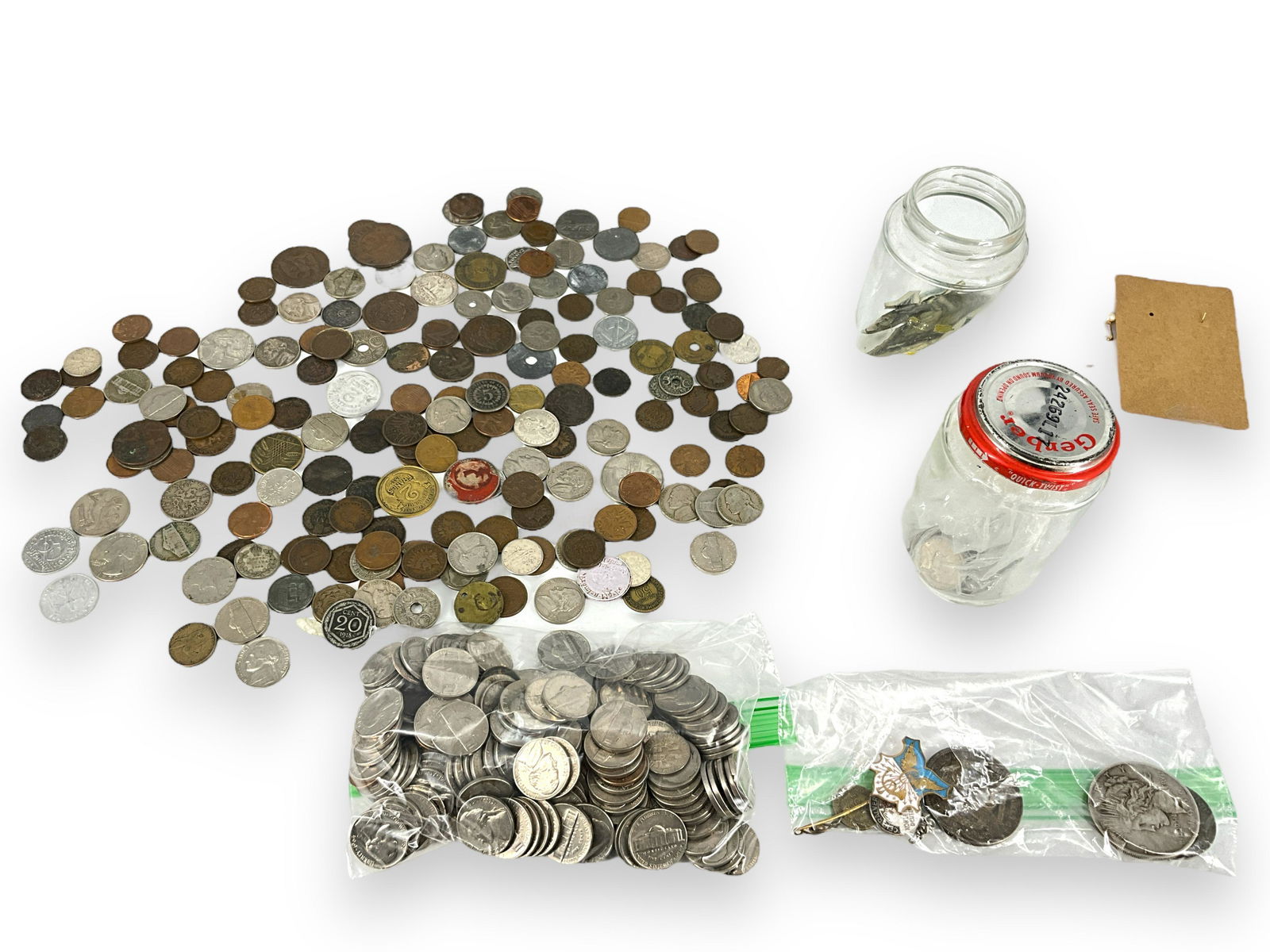 Assorted U.S. and Foreign Coins + Pins (1 of 10)