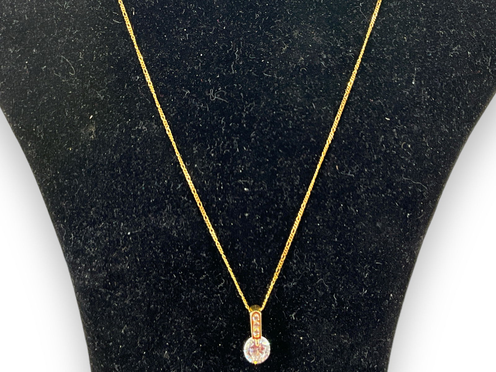 14kt Yellow Gold Necklace with Gold and CZ Stone Slide Pendant (1 of 4)