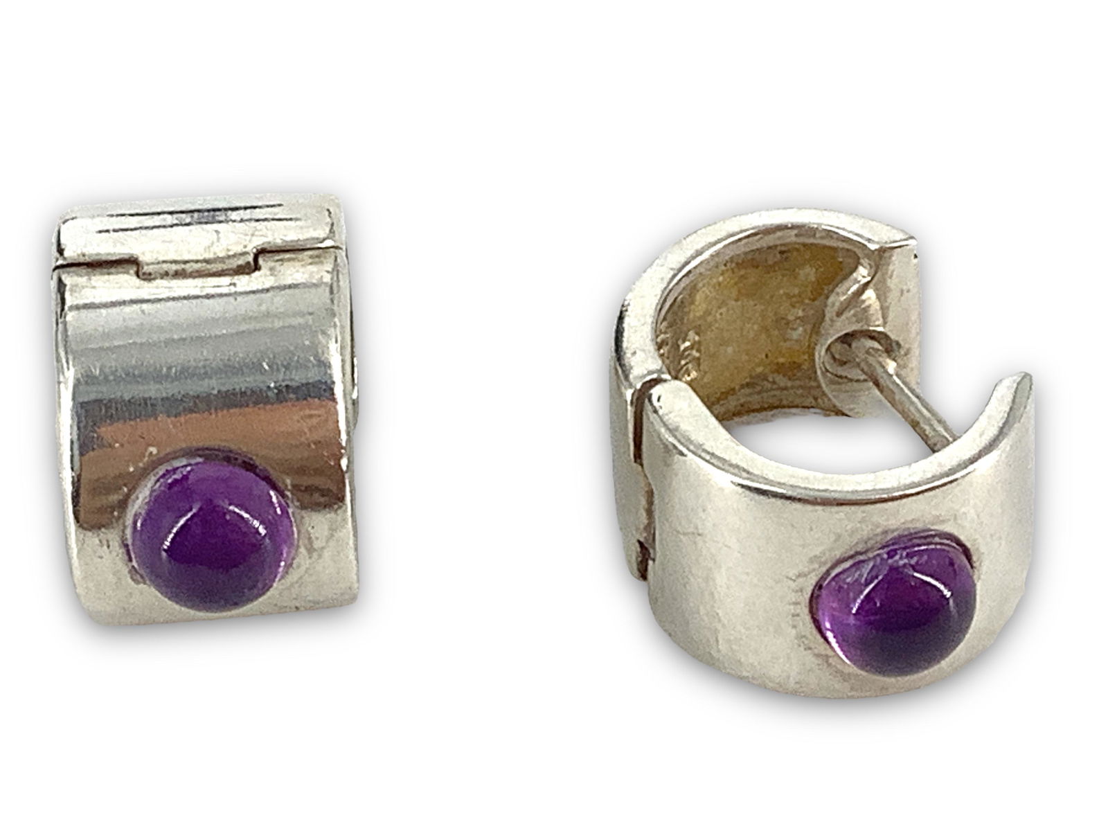 Modern Sterling Silver Amethyst Hoop Earrings (1 of 4)