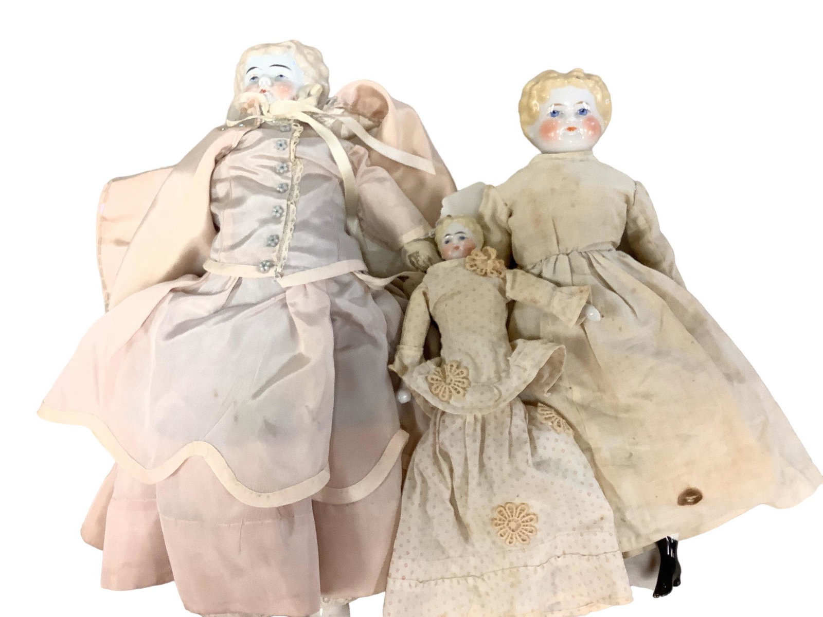 (3) Antique China Head Dolls with Cloth Bodies (1 of 1)