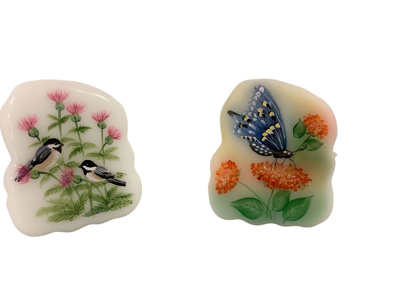 (2) Fenton Hand Painted Glass Iceberg Paperweights (1 of 2)