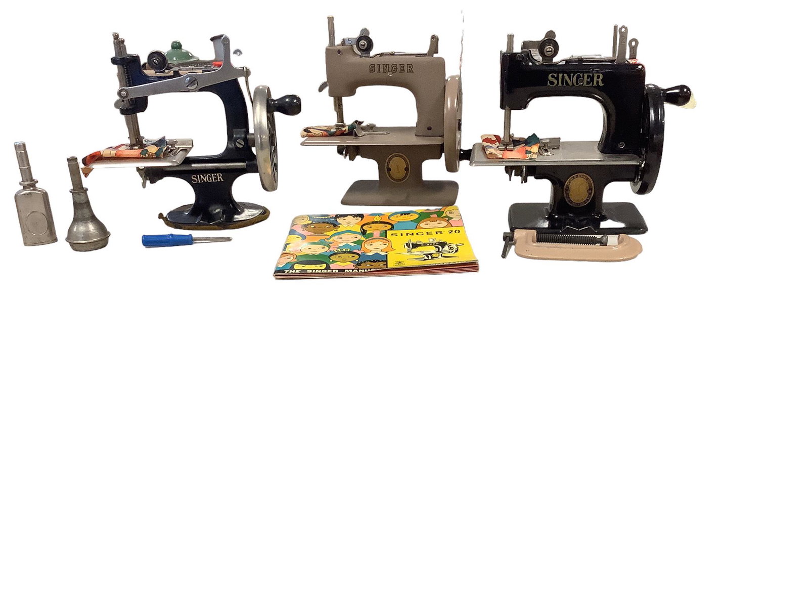 (3) Vintage Singer Toy Hand Turn Sewing Machines (1 of 1)