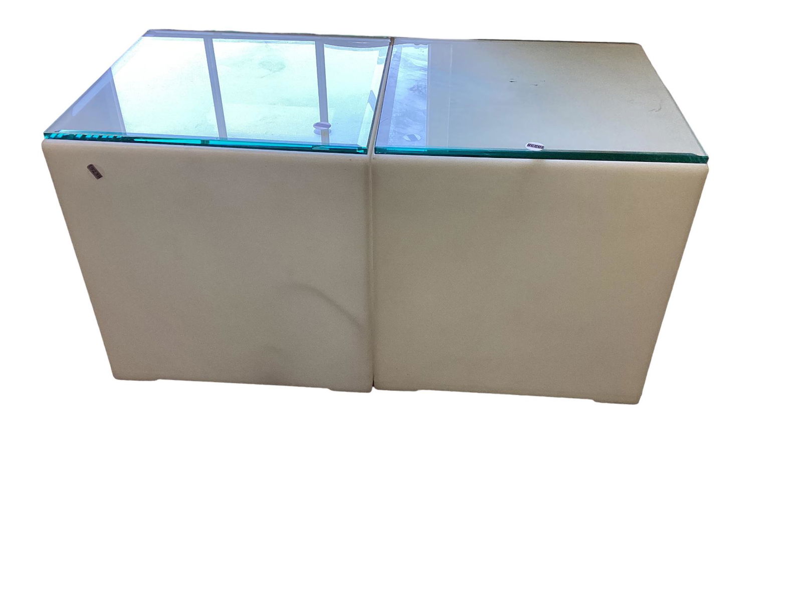 Pair of Plastic Cube Lighted Side Tables with Glass Top (1 of 2)