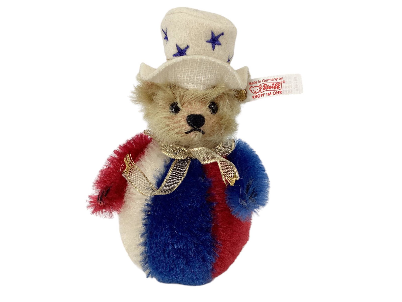 Steiff "Stars and Stripes Roly Poly": Steiff "Stars and Stripes Roly Poly" 6" L, North American Exclusive Limited Edition 923/2004, ear button, COA, bag and Shipping Box.