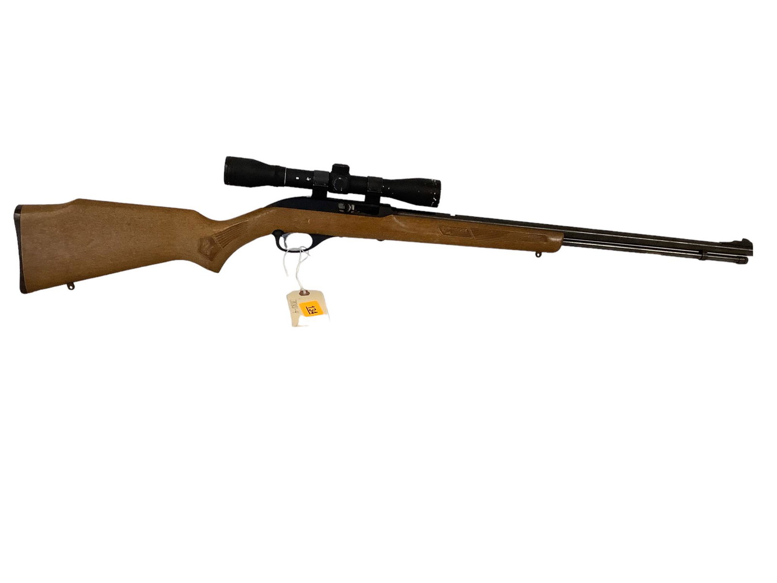 Marlin(Glenfield) Model 60 .22 Caliber Rifle SN: 22489358: Marlin(Glenfield) Model 60 .22 Caliber Rifle SN: 22489358 including Deerfield scope shows wear, minor dings in wood. By bidding on this lot buyer accepts responsibility of knowledge of State and Feder