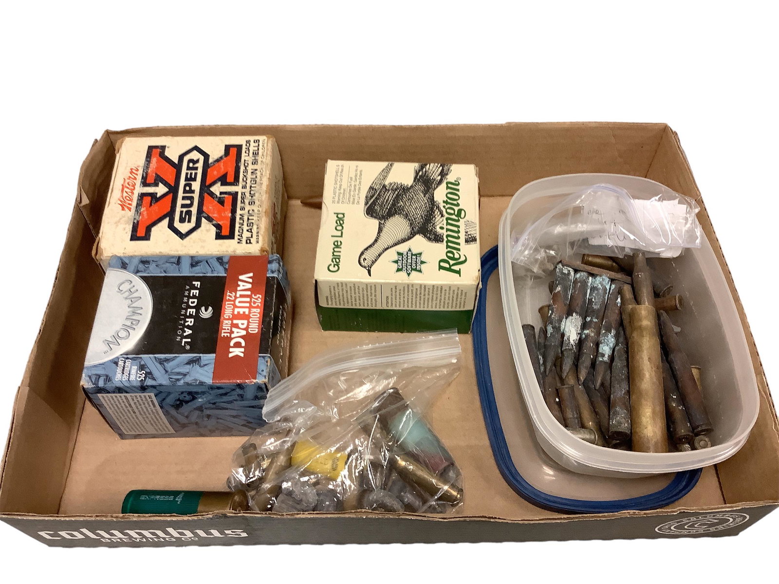 Ammo Lot: Ammo Lot Including Federal Ammunition .22 long rifle, and Remington 12 Ga. (81) .12 gauge, (525) .22 caliber long rifle, misc. others Restrictions for shipping ammo vary by state. Only bid on this lot