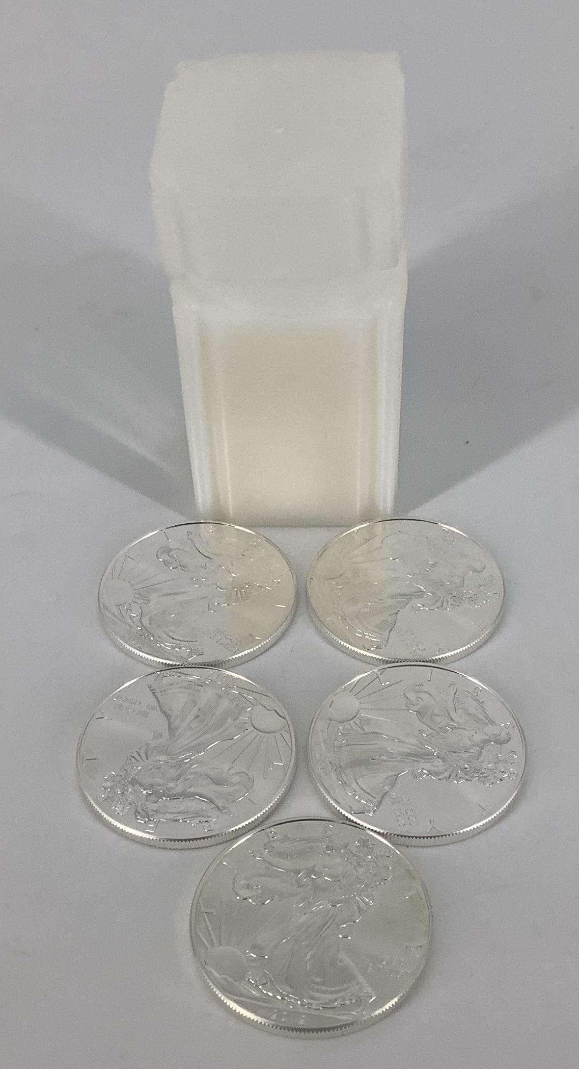 Five U.S. 1 oz./$1.00 Fine Silver Eagles (1 of 5)