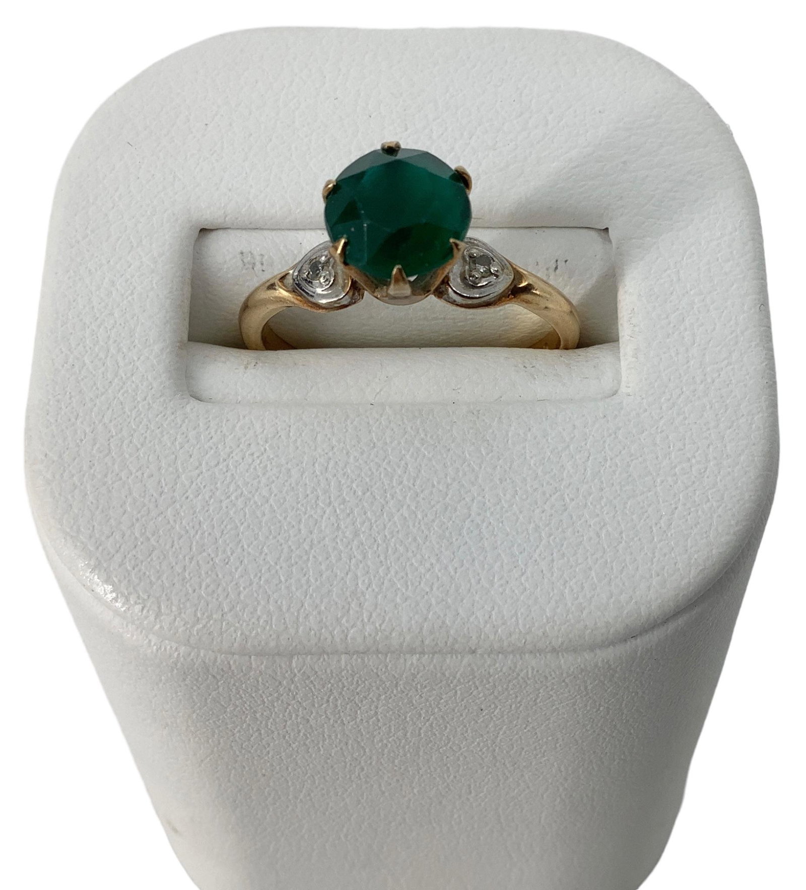 10k Yellow Gold Synthetic Emerald Solitaire Ring (1 of 3)