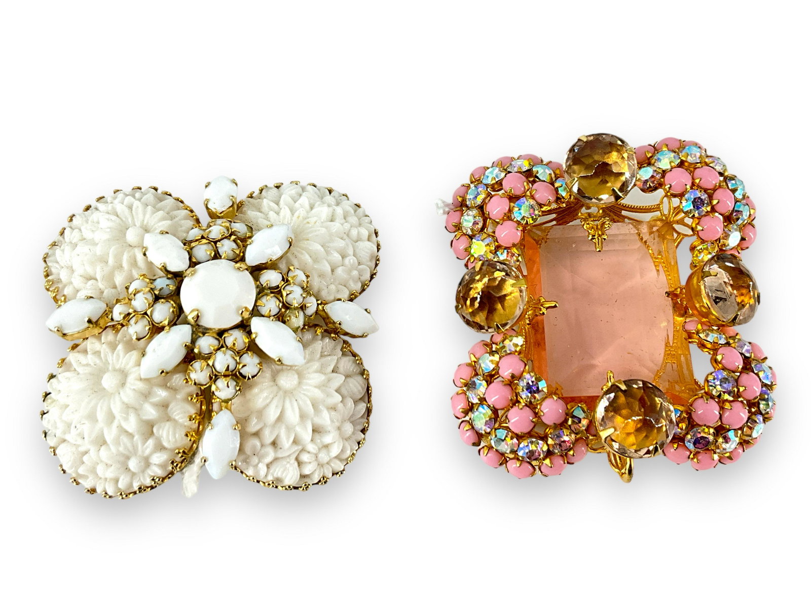 Pretty in Pink Brooch and Schreiner White Floral Pin (1 of 5)