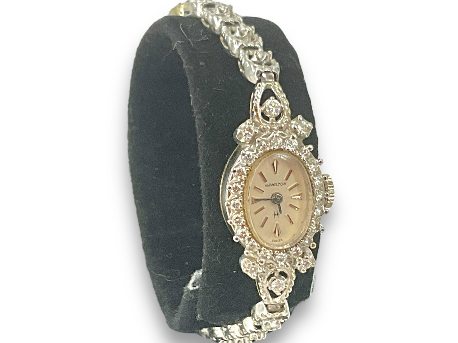 Lovely Vintage Hamilton 14k Diamond Ladies White Gold Watch (1 of 4)
