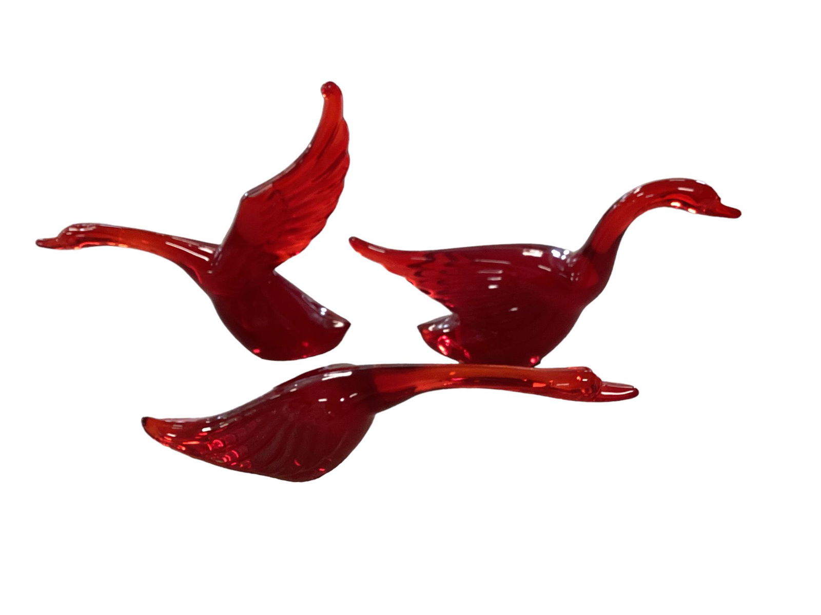 Set of (3) Heisey by Mosser Ruby Red Geese (1 of 1)