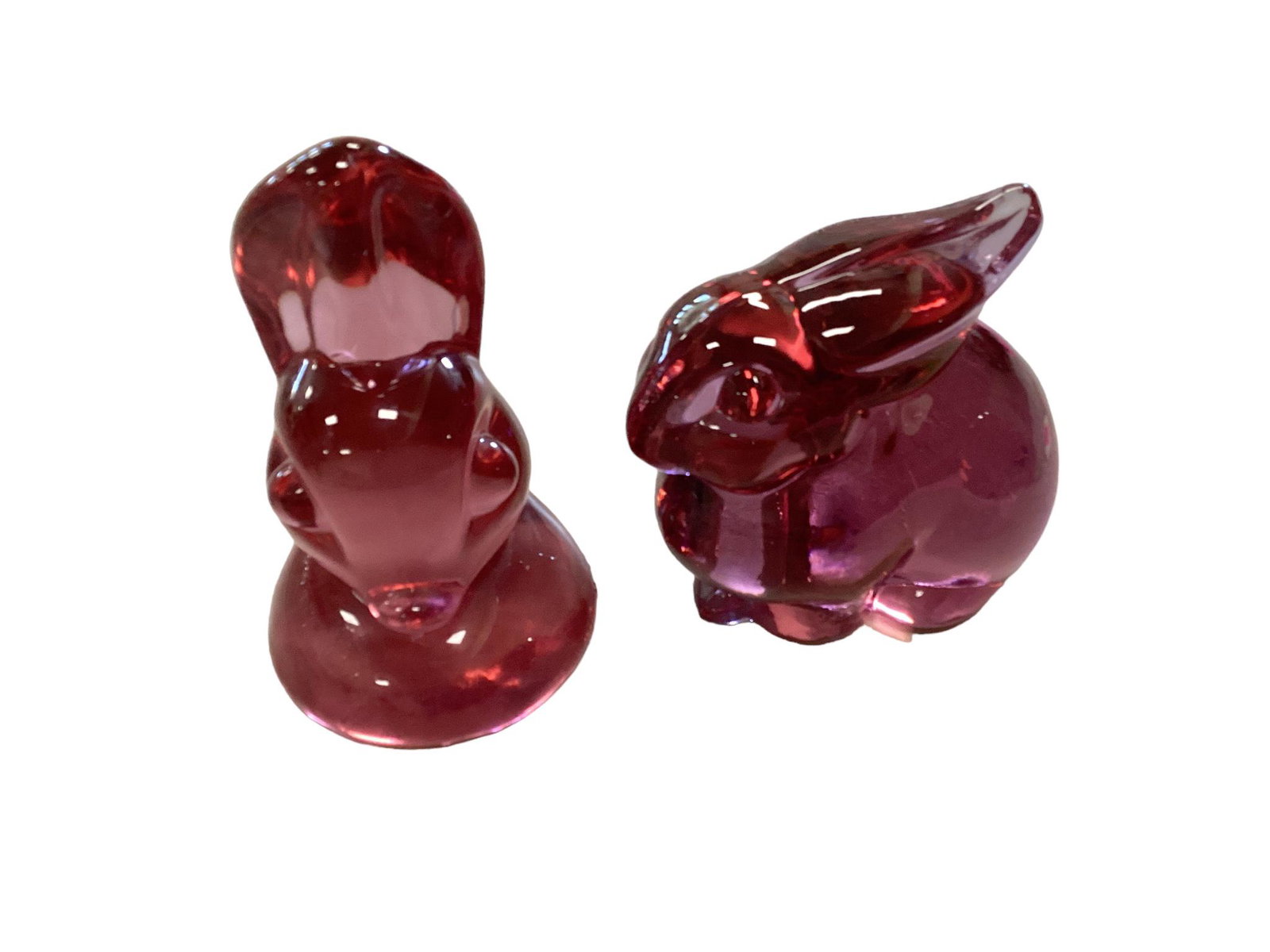 (2) Heisey by Dalzell Viking Lavender Ice Animals: (2) Heisey by Dalzell Viking Lavender Ice Animals Doe Head and Mama Rabbit