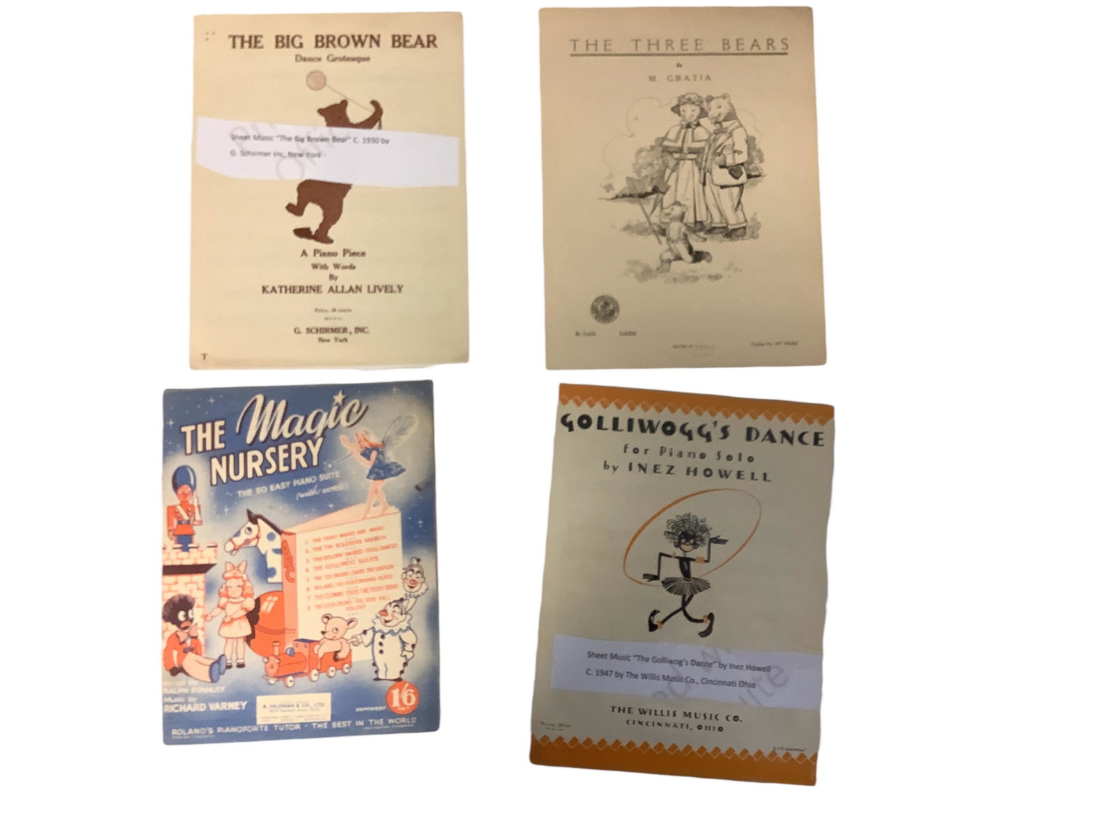 (4) Vintage Children's Sheet Music: (4) Vintage Children's Sheet Music Sheet Music ìThe Golliwogís Danceî by Inez Howell, C. 1947 by The Willis Music Co., Cincinnati Ohio; Sheet Music ìThe Magic Nurseryî Piano S