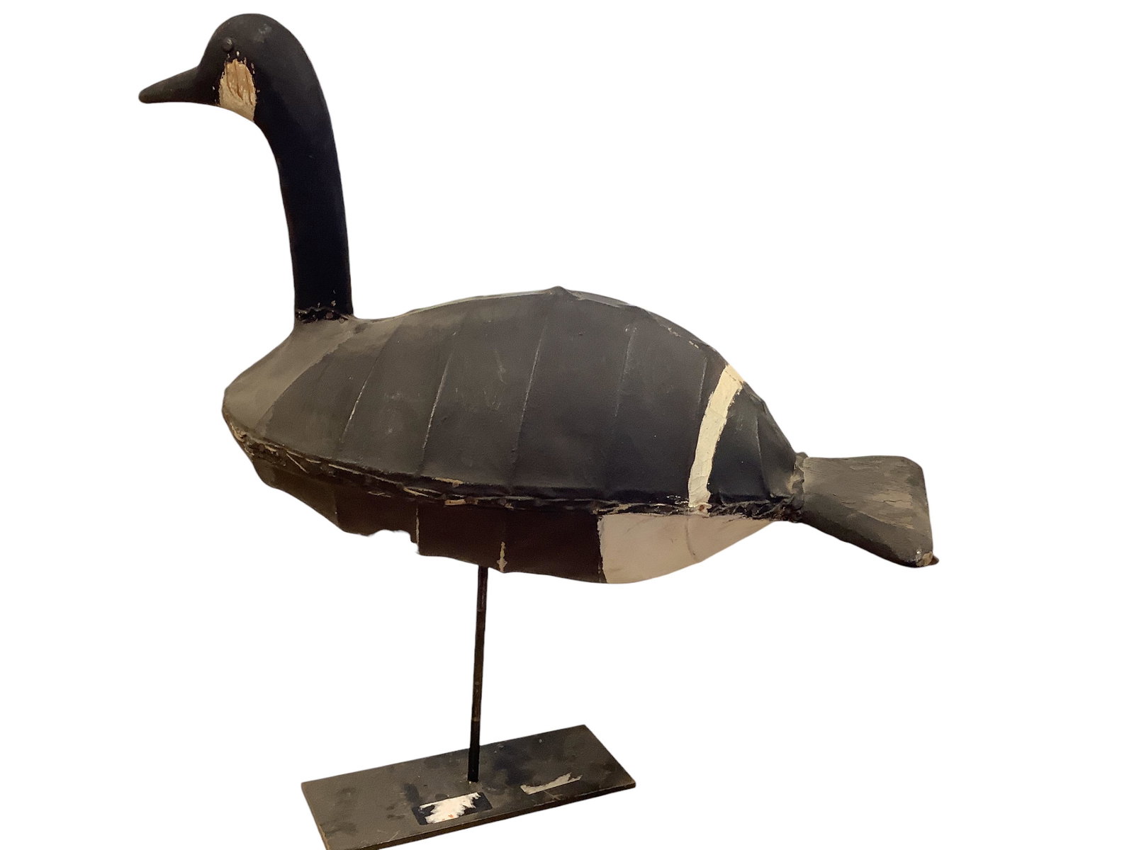 Canadian Goose Decoy on a Metal Stand: Canadian Goose Decoy on a Metal Stand 25î H made of wood and some kind of leather?.