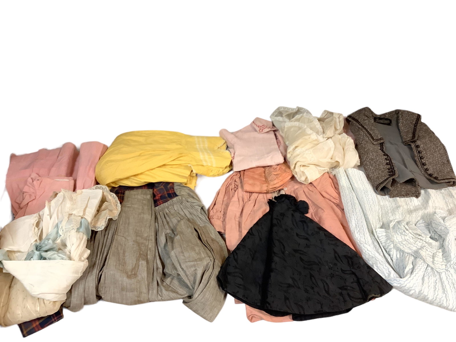 Vintage Clothing including Childrenís: Vintage Clothing including Childrenís Variety of sizes. Worn, some tears, missing buttons, stains.