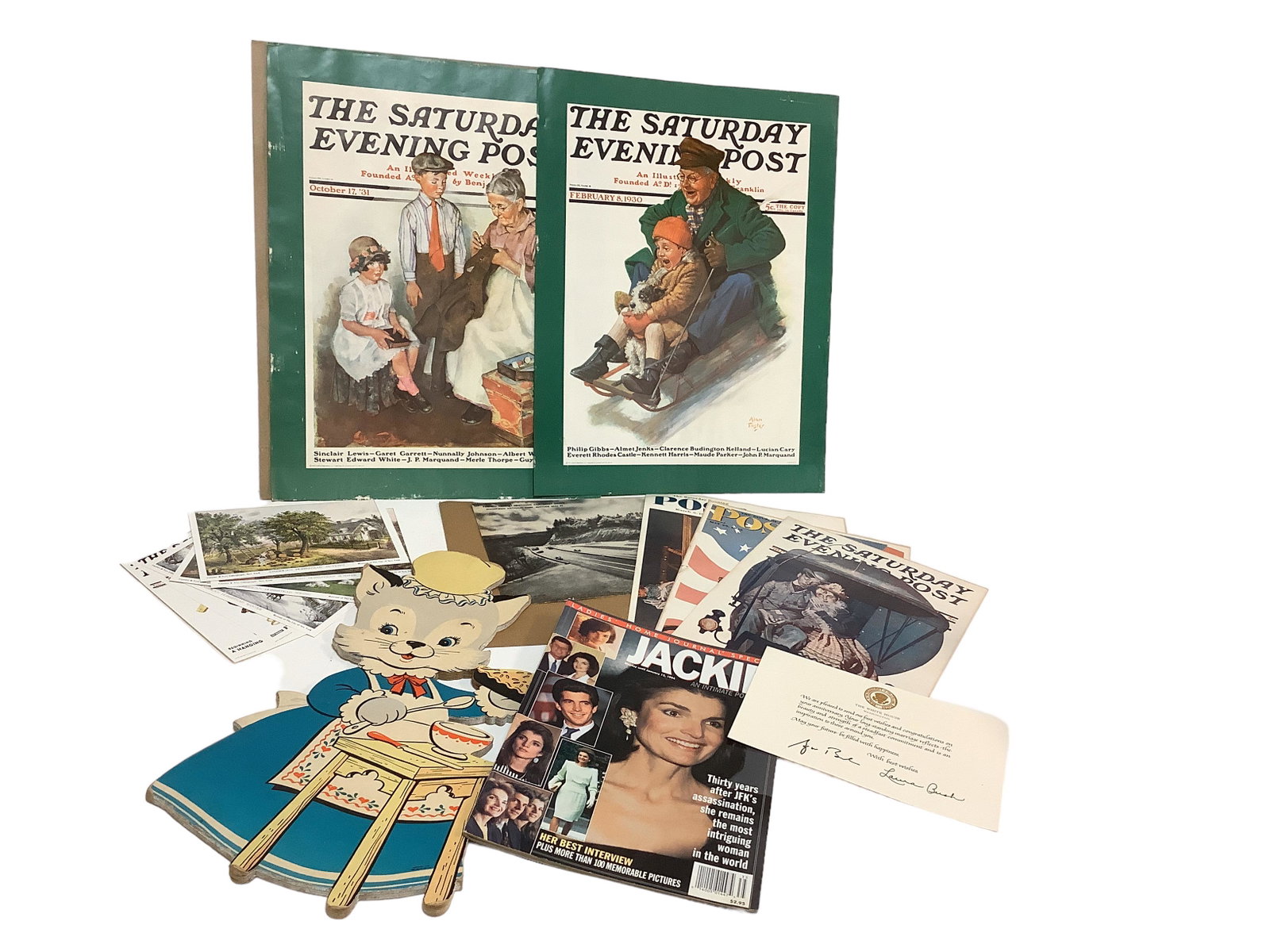 An Assortment of Vintage Prints, Advertising and a Childís Wall Hanging: An Assortment of Vintage Prints, Advertising and a Childís Wall Hanging Norman Rockwell Prints & Kleenex Advertising, A collection of prints from the movie ìThe Greatest Story Ever Toldî