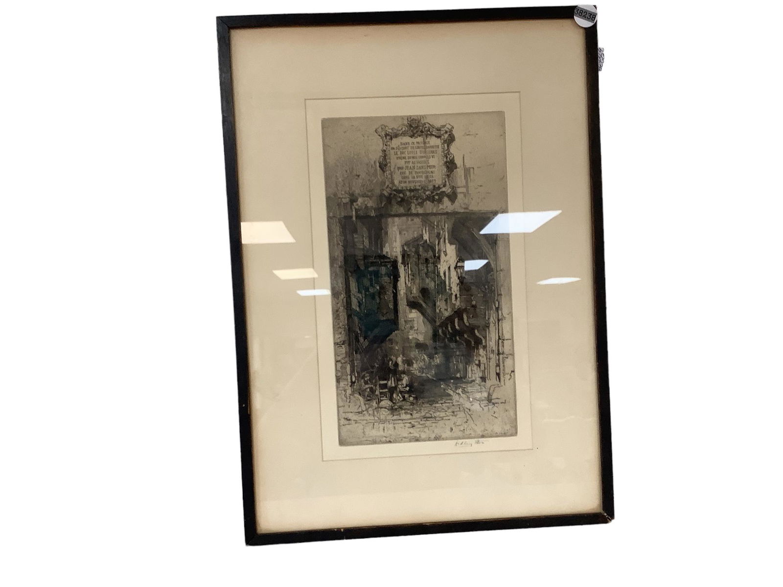 Pencil Signed Etching, Old Town Street Scene (1 of 1)