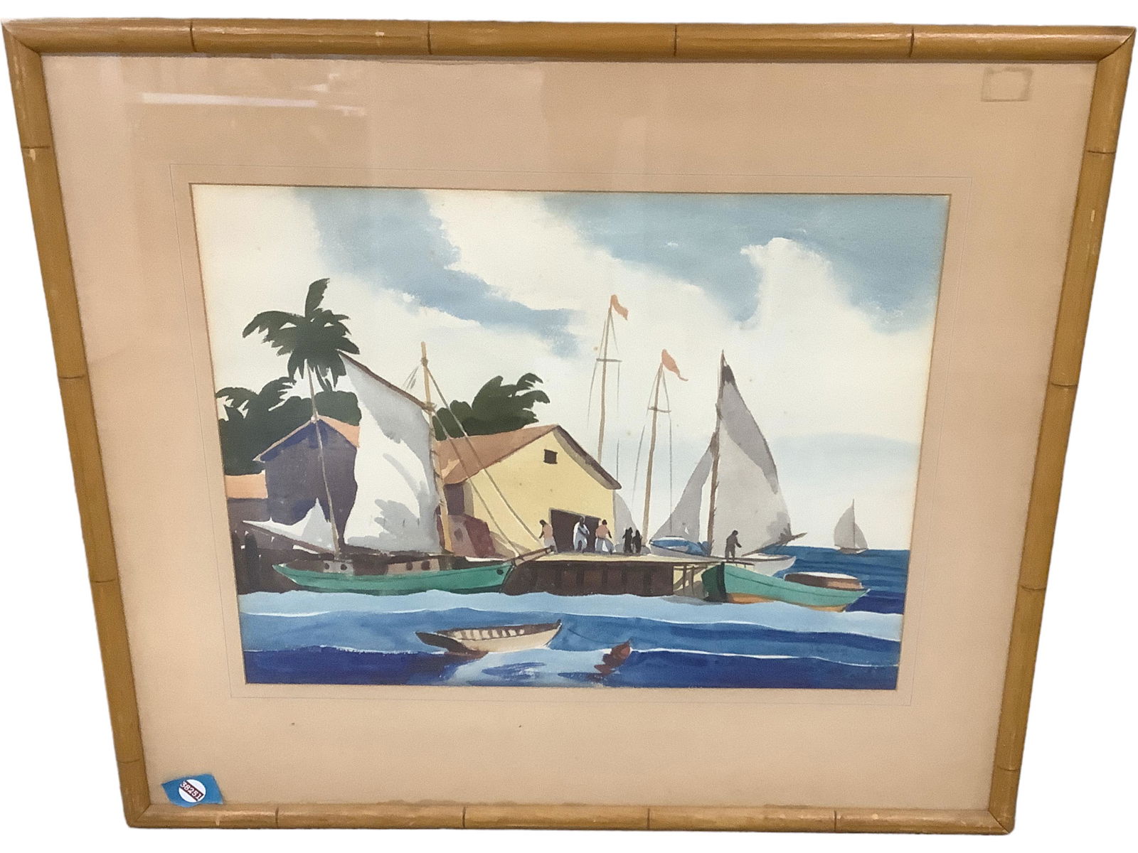 John Ward, Watercolor, Village Harbor: John Ward, Watercolor, Village Harbor Signed and dated L.R. Image size, 24.25" x 18.5", 34.5" x 29.5" overall.