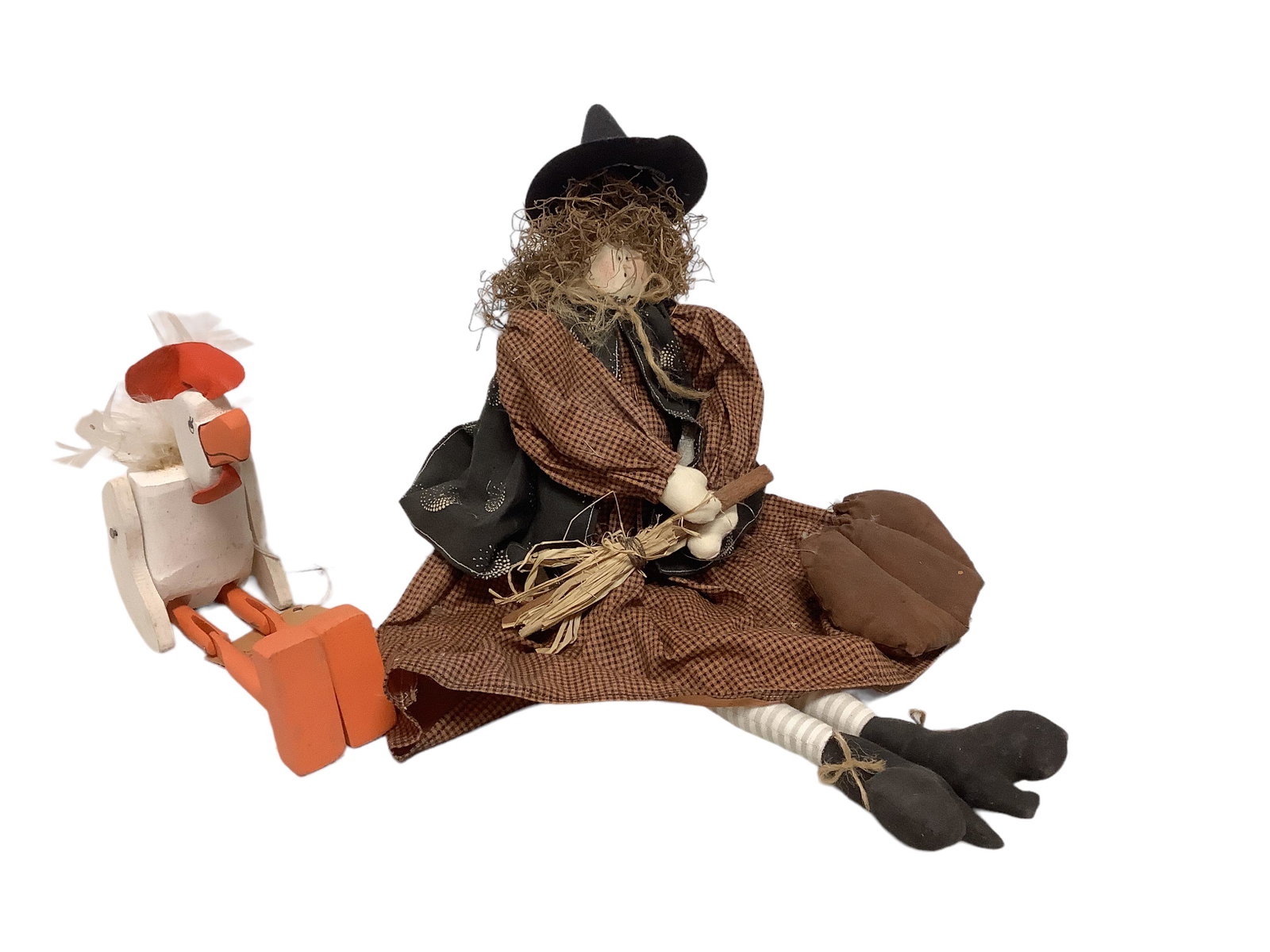 Wooden ìGlog Dancerî Chicken and ìWitchy Wandaî: Wooden ìGlog Dancerî Chicken and ìWitchy Wandaî The chicken is made by William Saling, 12îL. The witch is made of cloth and is 21îL.
