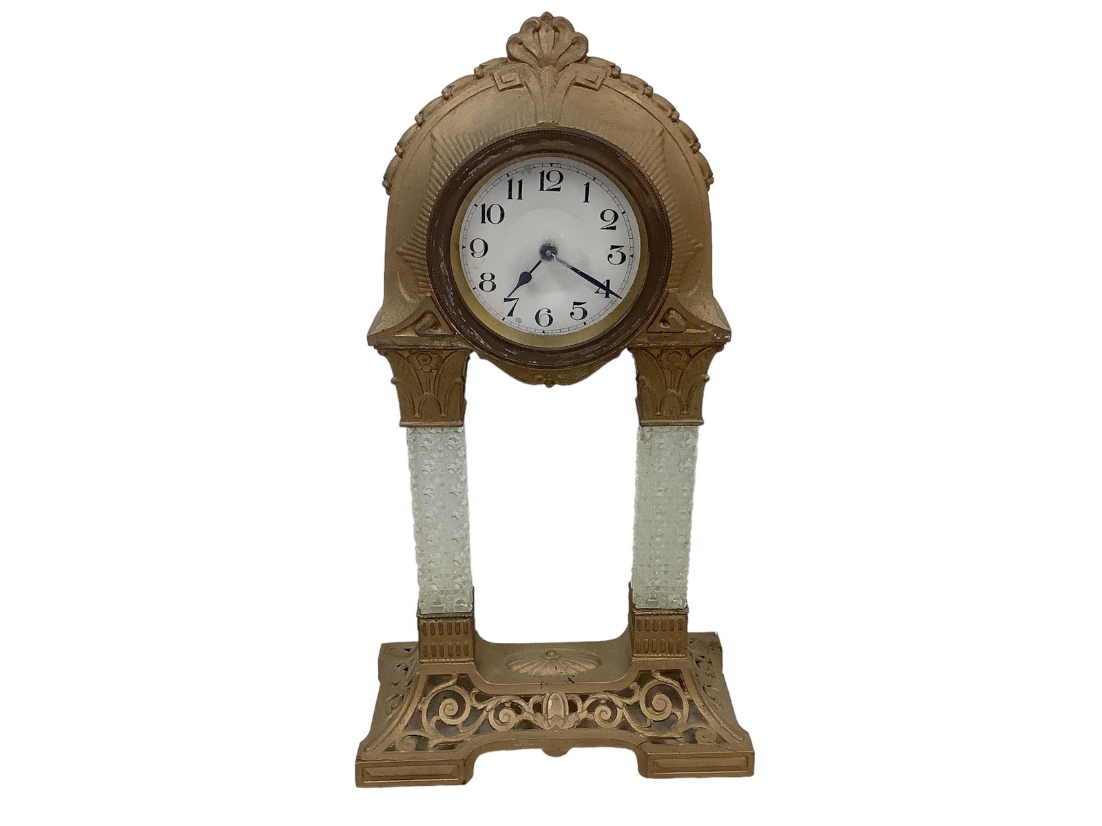 Metal & Glass Mantel Clock: Metal & Glass Mantel Clock 16.5î H, made in Germany.