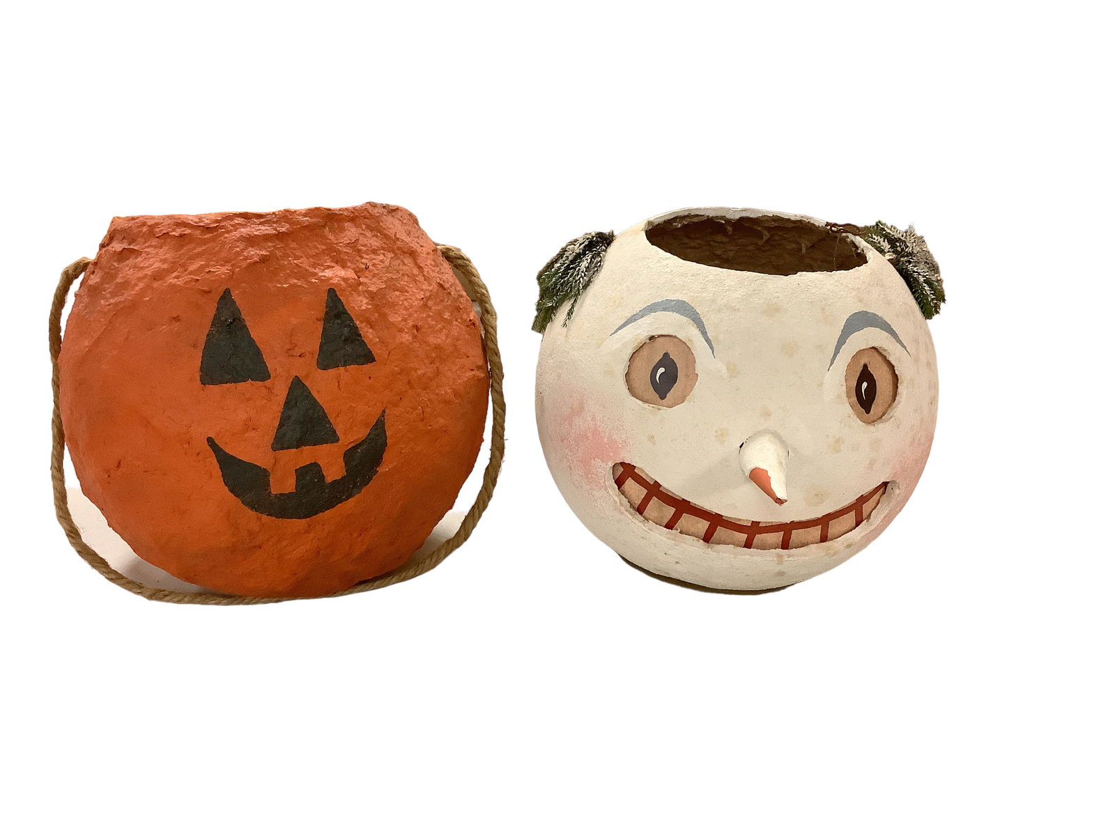 Jamieson Studios Paper Mache Snowman Bucket & Paper Mache Jack-o-lantern Bucket (1 of 2)
