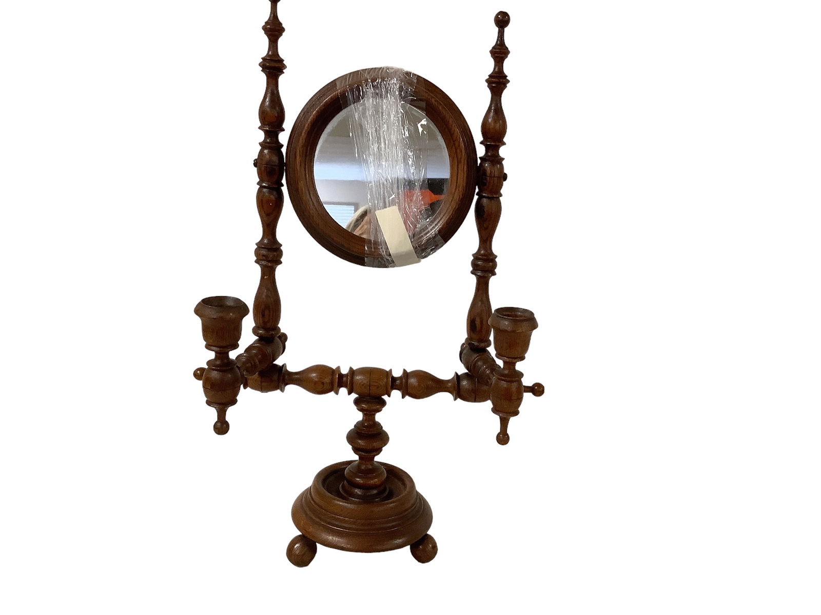 Vintage Style Walnut Shaving Mirror with Two Candlestick Holders (1 of 2)