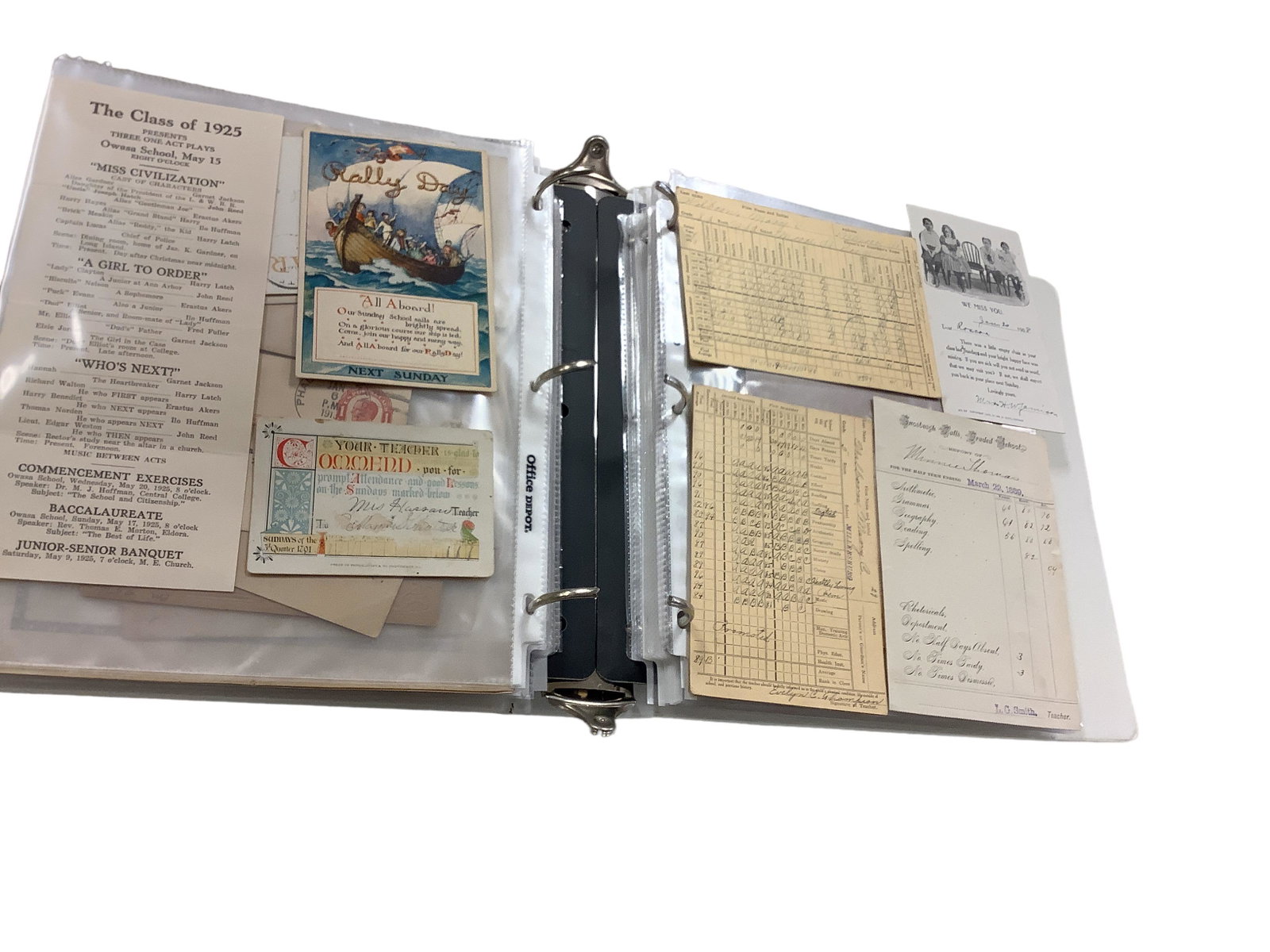 Binder of Late 1800s & Early 1900s School Ephemera: Binder of Late 1800s & Early 1900s School Ephemera Graduation programs & announcements, receipts, merit awards, report cards