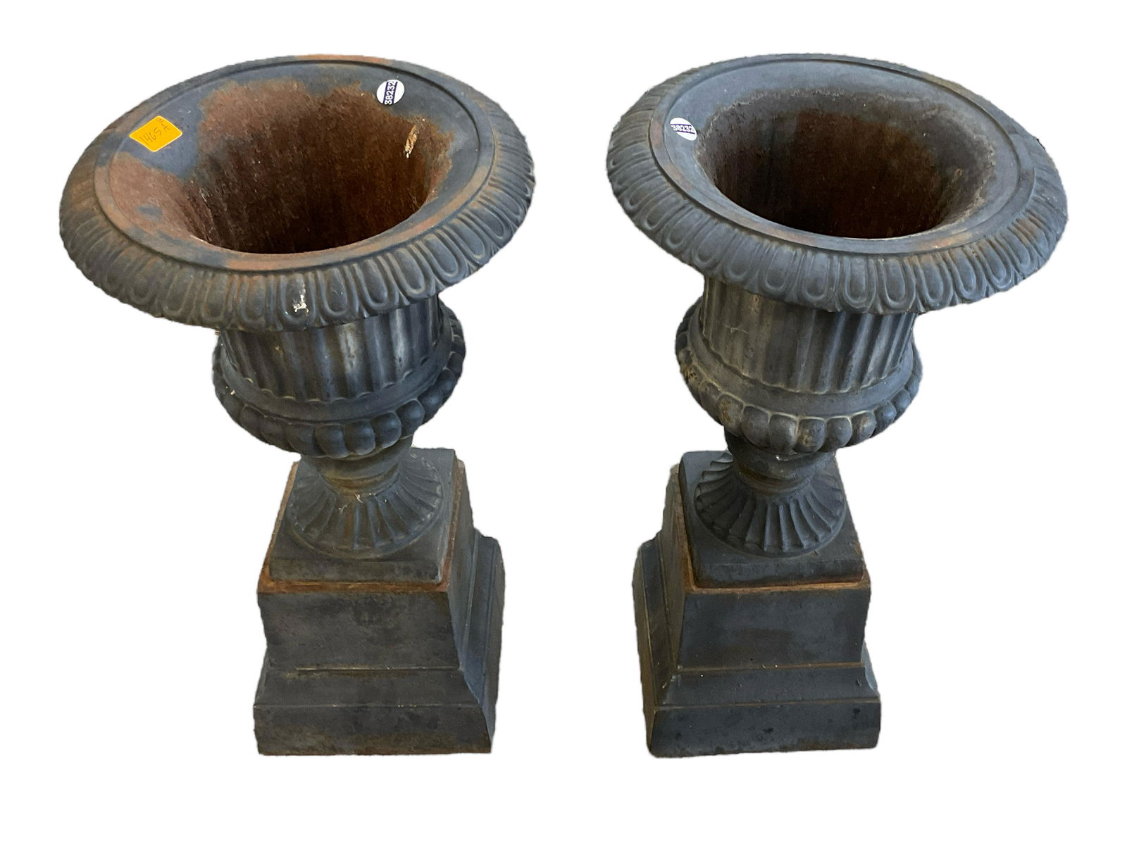 (2) Cast Iron Urns On Bases (1 of 2)