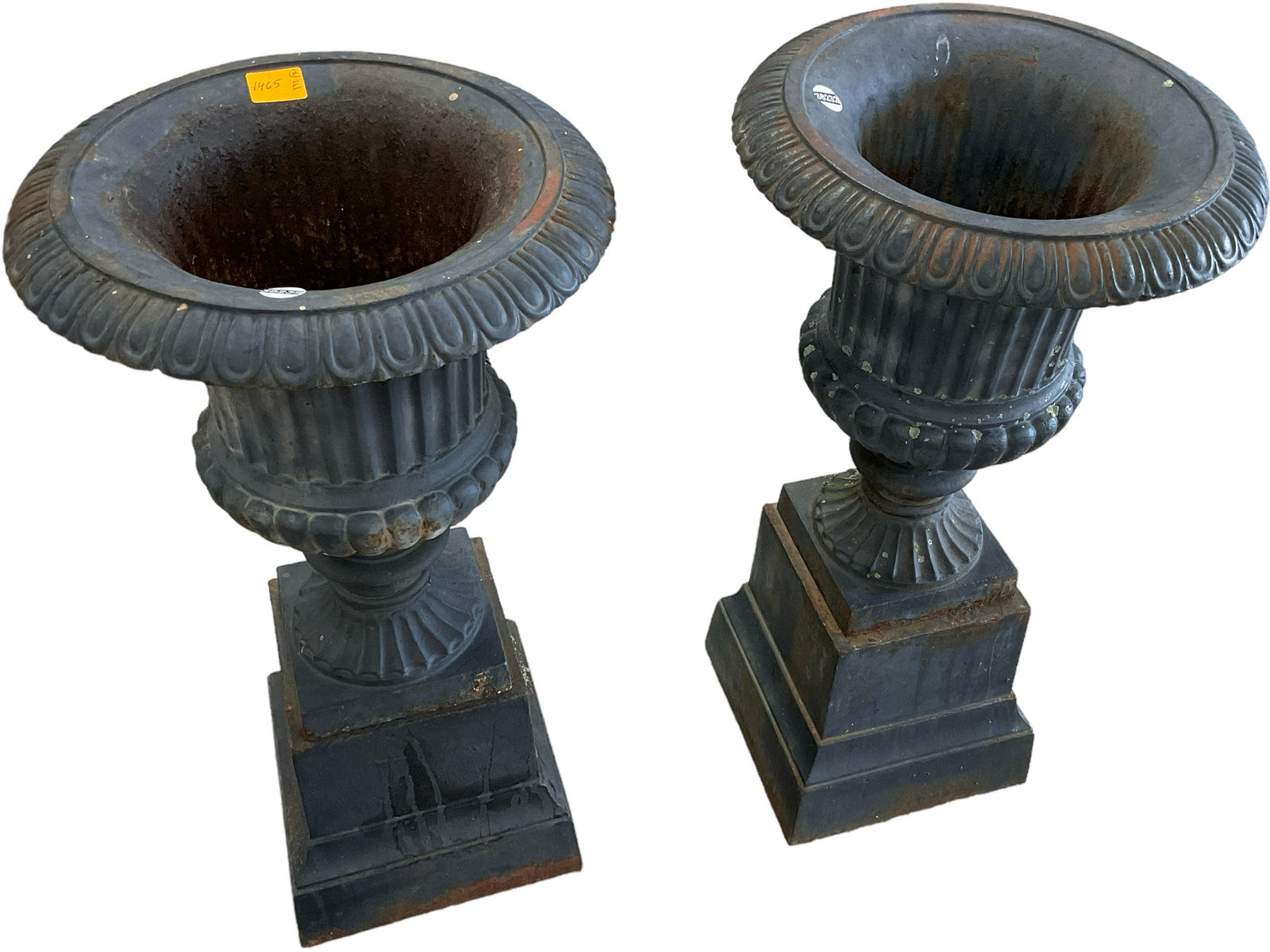 (2) Cast Iron Urns On Bases (1 of 3)